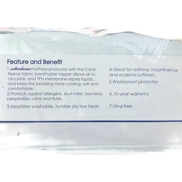 Cotton House Waterproof Mattress Protector Full Size White NEW - Picture 4 of 8